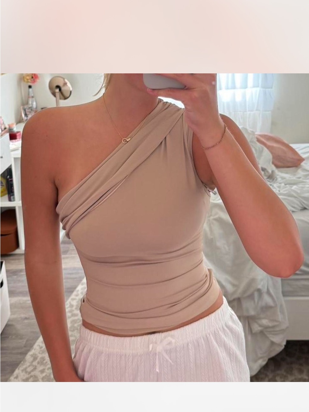 Missguided One-Shoulder Nude Women’s Tank Top